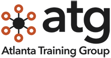 A black and orange logo for the atlanta training group.